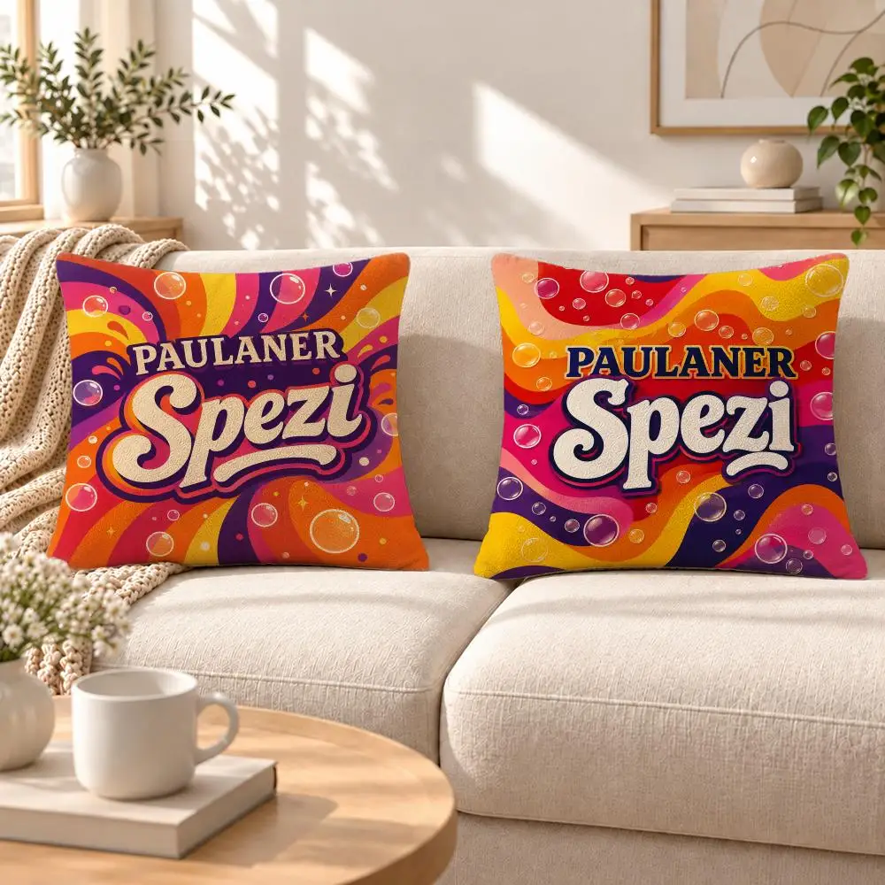 Brand Paulaner Spezi Cushion Cover Soft Short‑Plush Pillowcase, Decor for Sofa & Bedroom, Perfect Holiday Gif