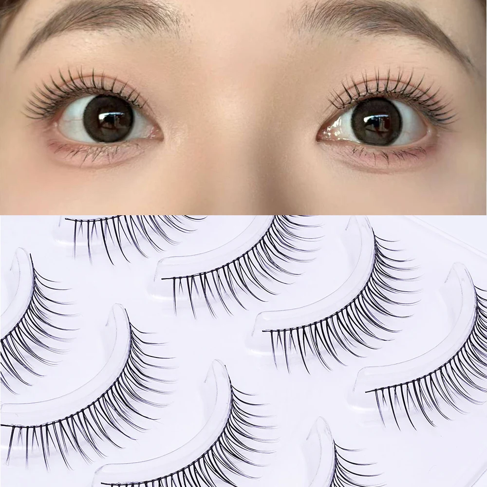 5 Pairs V-shaped False Eyelashes Ultrafine Black Stem Korean Style Artificial Eyelashes Daily Eye Makeup Eyelashes Supplies