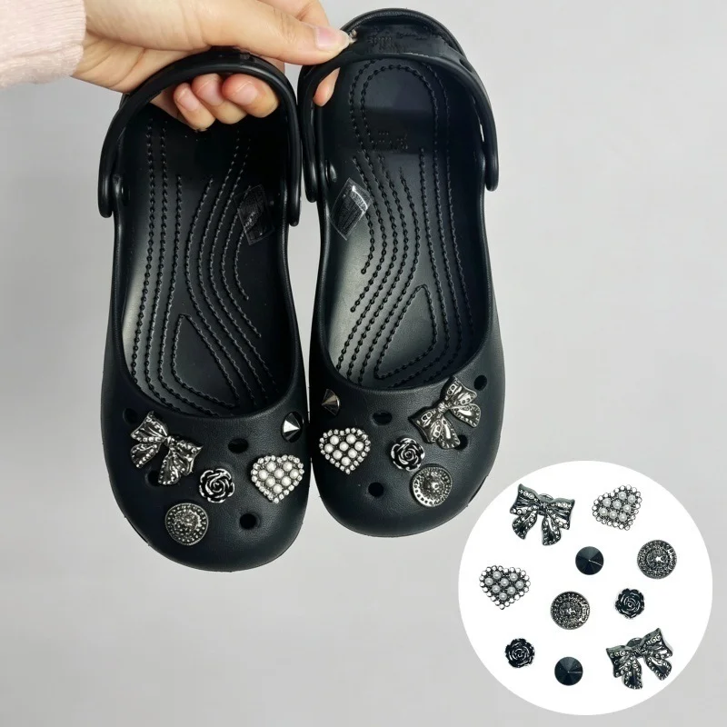 Y2K Black Metal Star Ballet Shoes Charms Set Women Summer Sparkly Bowknot DIY Clogs Accessories Girls Cartoon Shoes Decorations