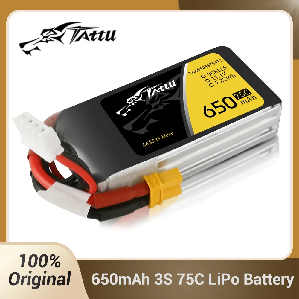 Tattu ACE 2S 3S 650mAh Lipo-Akku 7,4V/11,1V 75C RC-Akku mit XT30-Stecker für RC FPV Racing Drone Quadcopter