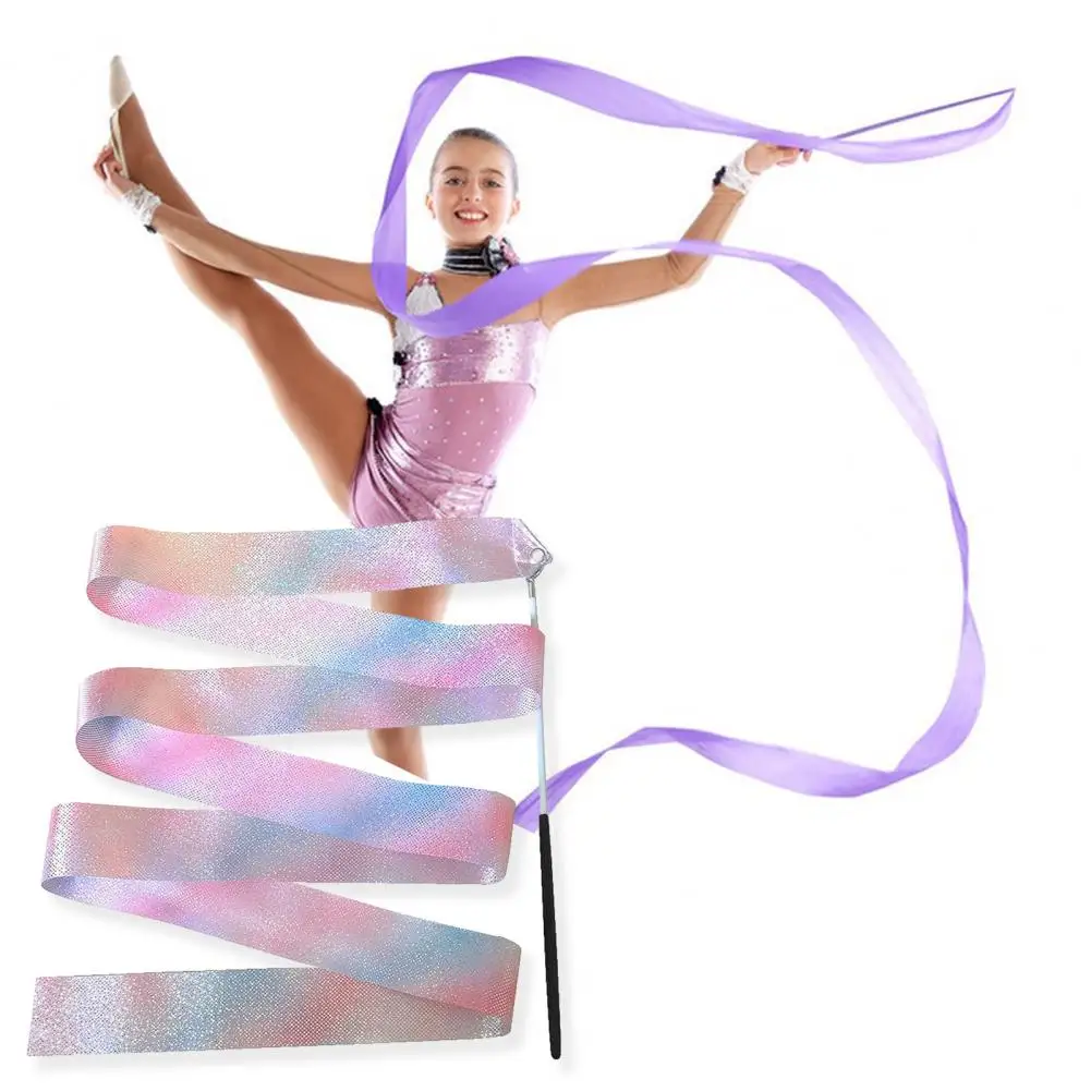 2Pcs Gymnastic Ribbons Sparkling Extra Soft Smooth Flexible Comfortable Grip Dance Training Satin Kids Rhythmic Gymnastics Ribbo