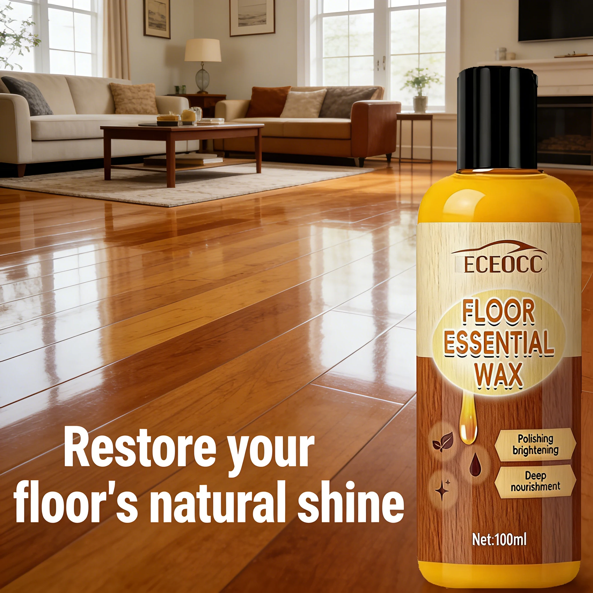 Natural Floor Polish Wax 120ml - AIMAIQI Wood Floor Restorer, Protect & Shine Hard Surfaces, Perfect for Home & Auto Use