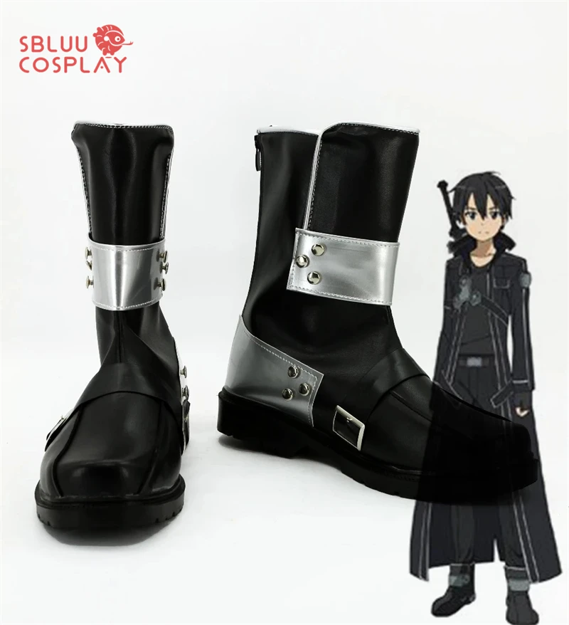SBluuCosplay Sword Art Online Kirigaya Kazuto/Kirito Cosplay Shoes Black Boots Custom Made