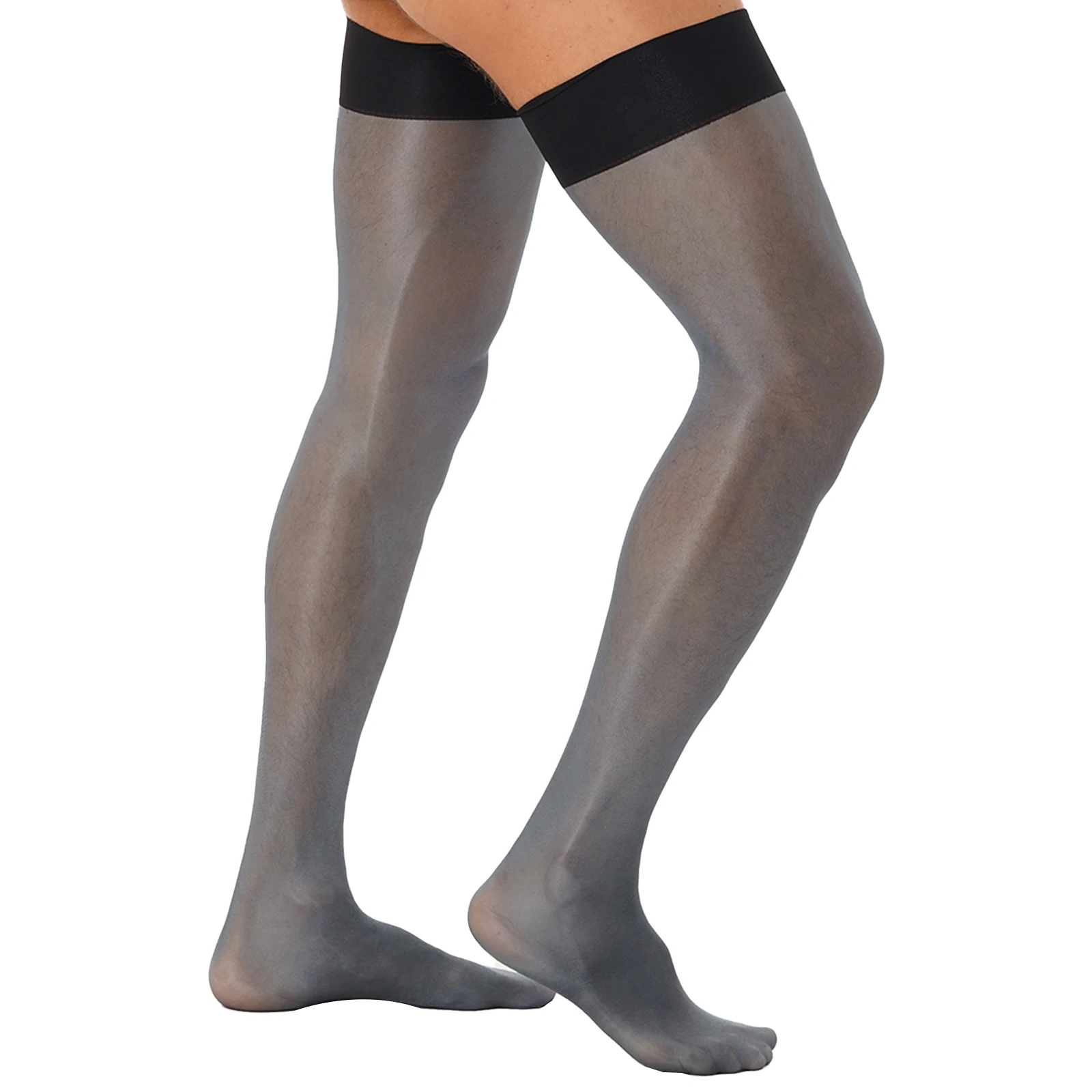 1 paio di calze trasparenti lucide calde da uomo antiscivolo morbide calze elastiche a compressione trasparente calze lunghe in seta intimo