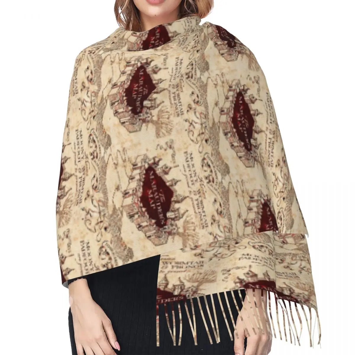 마라우더스 매직 맵 스카프 태슬 스카프 여성용 부드럽고 따뜻한 숄 및 랩 대형 가을 겨울 숄 랩