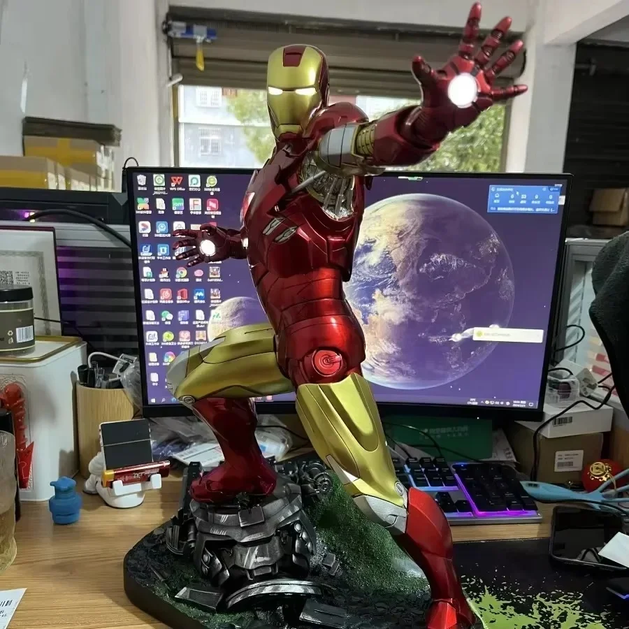 In Stock 50cm Marvel Avengers Iron Man Mk6 Anime Figures Large Figurine Luminous Figures Gk PVC Model Ornaments Toys