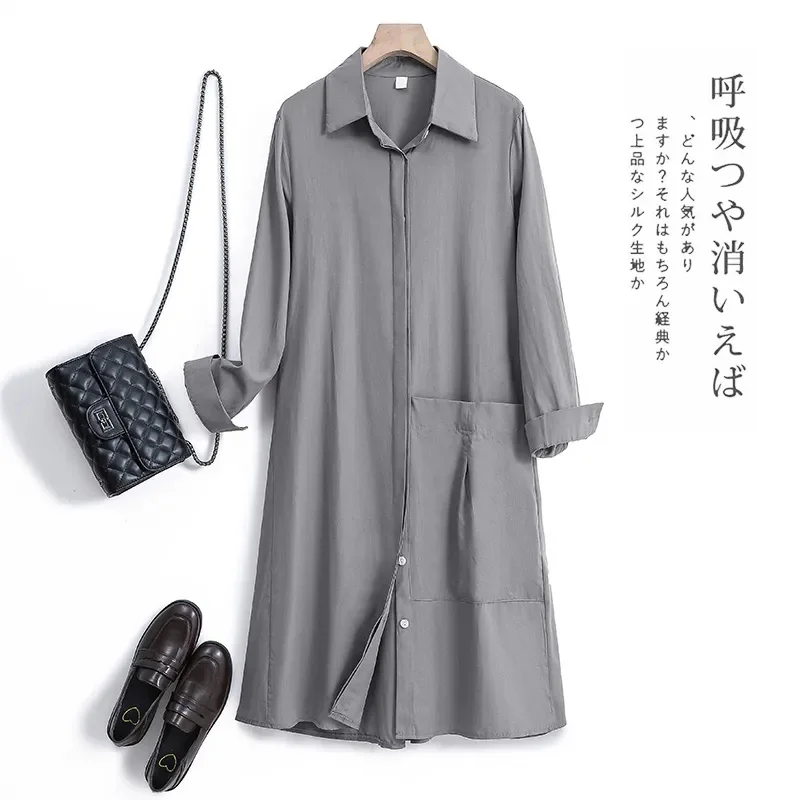 

China's Export Foreign Trade Original Single Cut Standard Women Clothing 2022 Spring Autumn Shirt Skirt Mid-Length Dress Commute