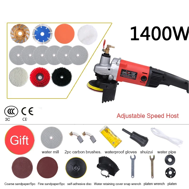 1400w Electric Polisher Marble Granite Wet Stone Polishing Machine Grinder Hand Grinder Water Grinder Polishing Pad Power Tool