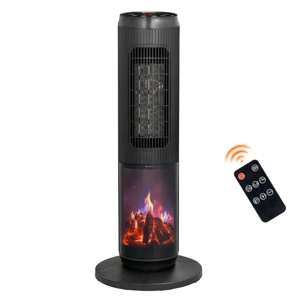 

25" Tower Space Heater with 3D Flame, 1500W Portable Electric Heater with Thermostat, 60° Oscillation, Timer, Remote Control