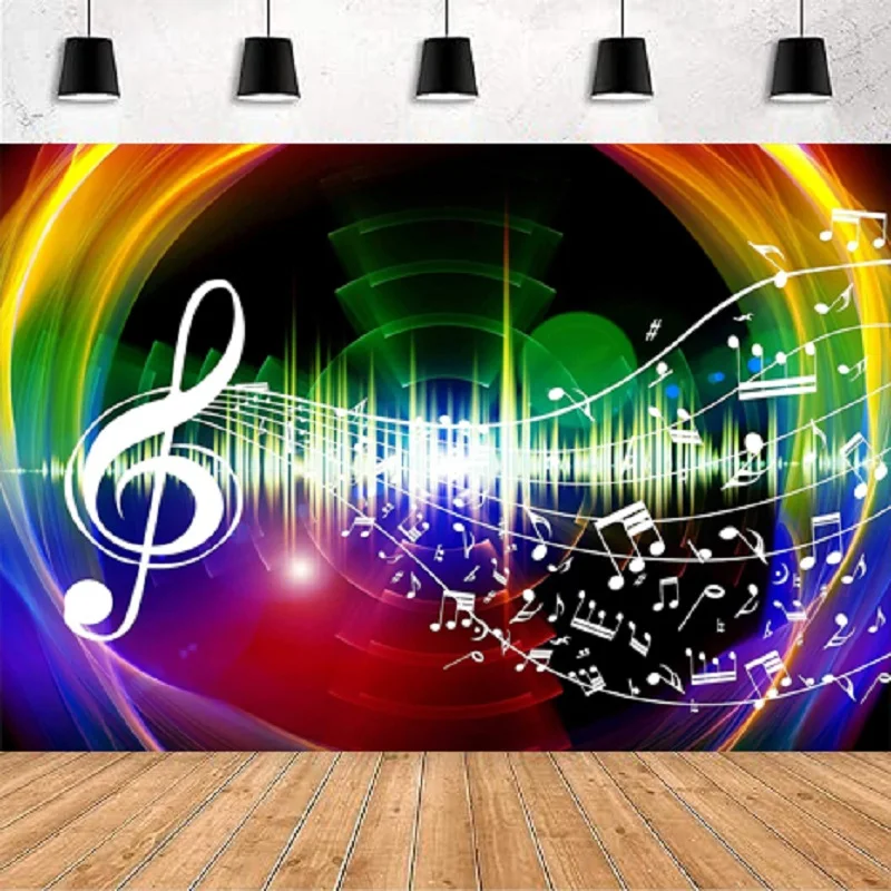 Rainbow Music Photography Backdrop Music Notation Theme Photo Booth Prop Background Home Party Backdrop Wall Banner Decor Poster