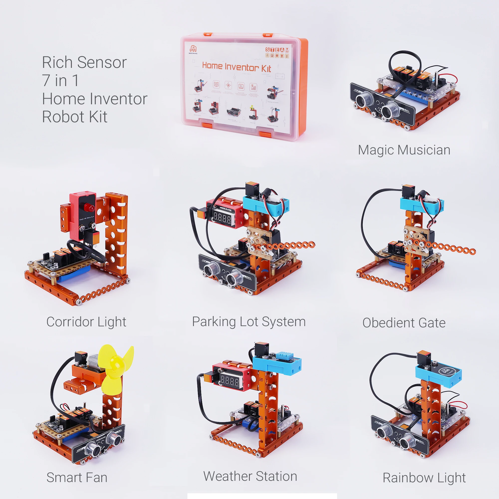 Weeemake 7 in 1 Home Inventor Kit Metal Programmable Education STEM Projects for Kids Age 8-12 Robotics