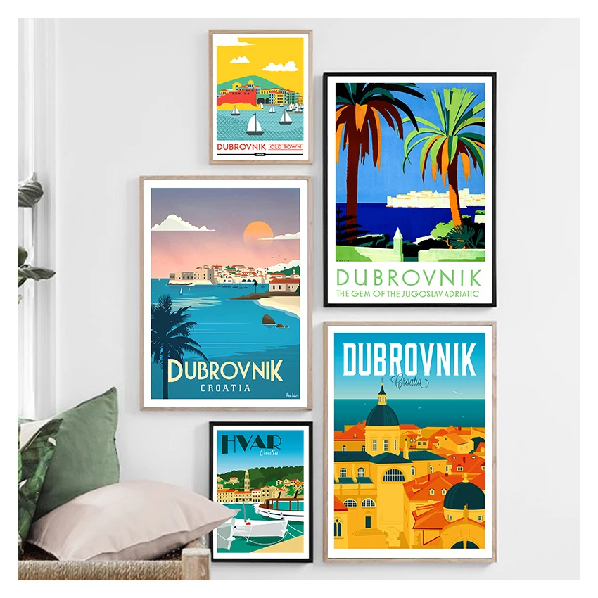 Travel Poster Canvas Painting Kraft Poster Coated Wall Sticker Home Decoration Gift Croatia Zagreb Dubrovnik Vintage
