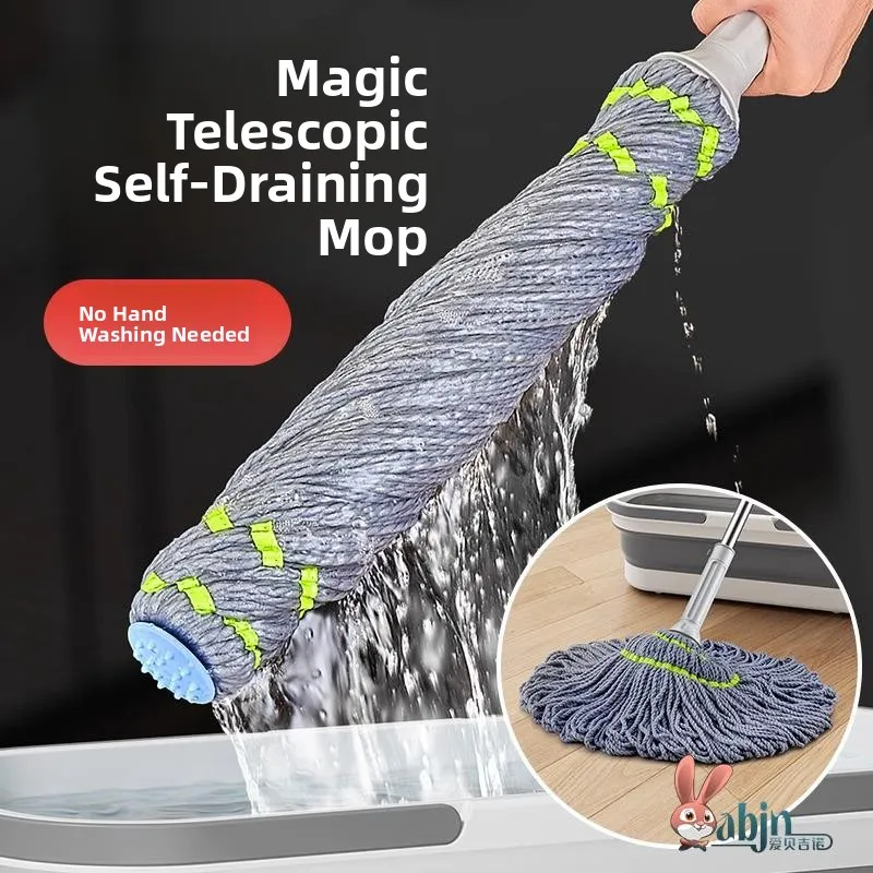 

Hand-Free Washing New Model Rotating Handle Mop Stainless Steel Pole Ultra-Fine-Fiber Cloth Floor Cleaning Tool for Home Use