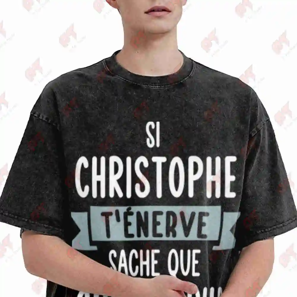 Christophe First Name Personalized Vintage Washed Tee Pure Cotton T-Shirt