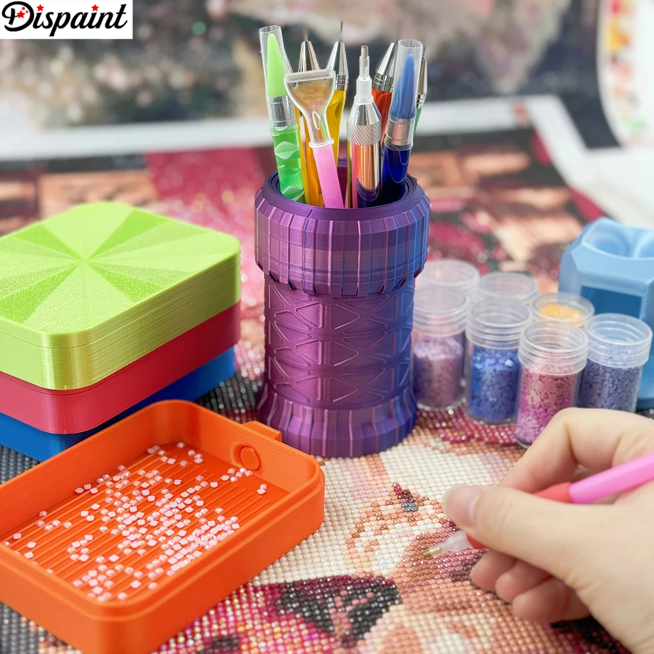 

Вращающийся настольный органайзер Dispaint, контейнер для ручек с точечной дрелью, аксессуары для инструментов для алмазной живописи «сделай сам», регулируемое хранилище для вышивки