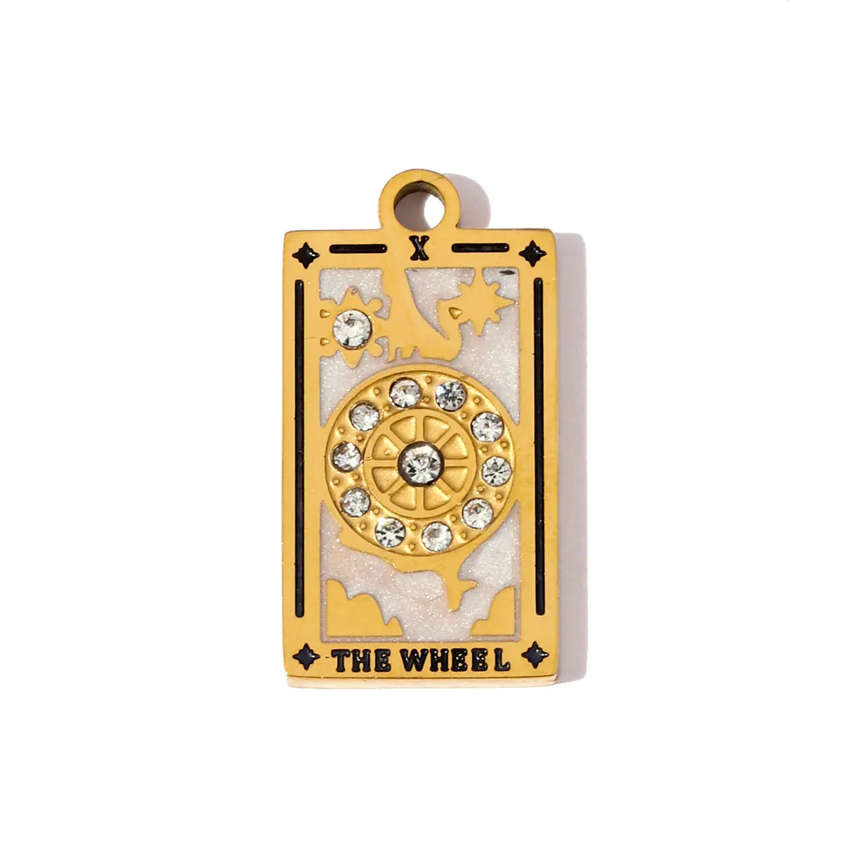 3pcs/Lot Stainless Steel Enamel Tarot Cards Necklace Pendants Hourglass Eye Crown DIY Charms Women Moon Sun Star Jewelry