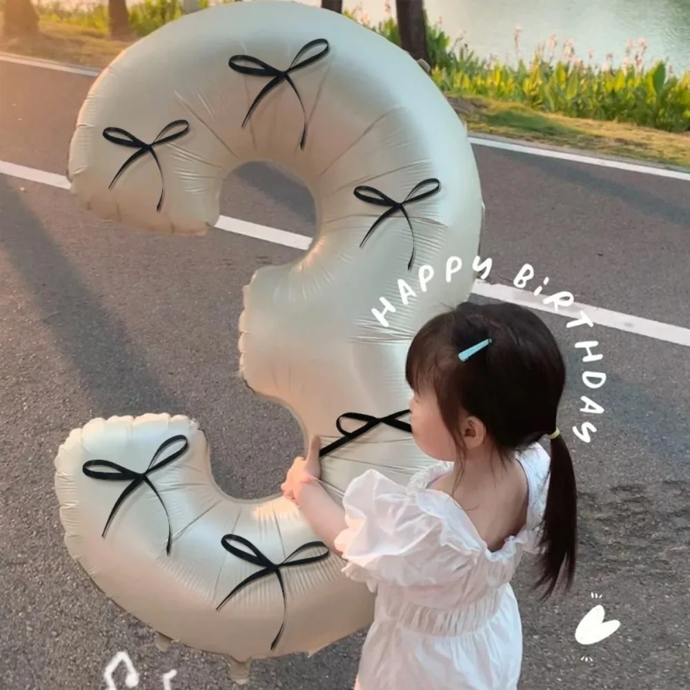 Vintage 32inch 0-9 Years Old Balloons Bow Matte Number Balloons Aluminum Foil Milky Wedding Decorations Birthday Party