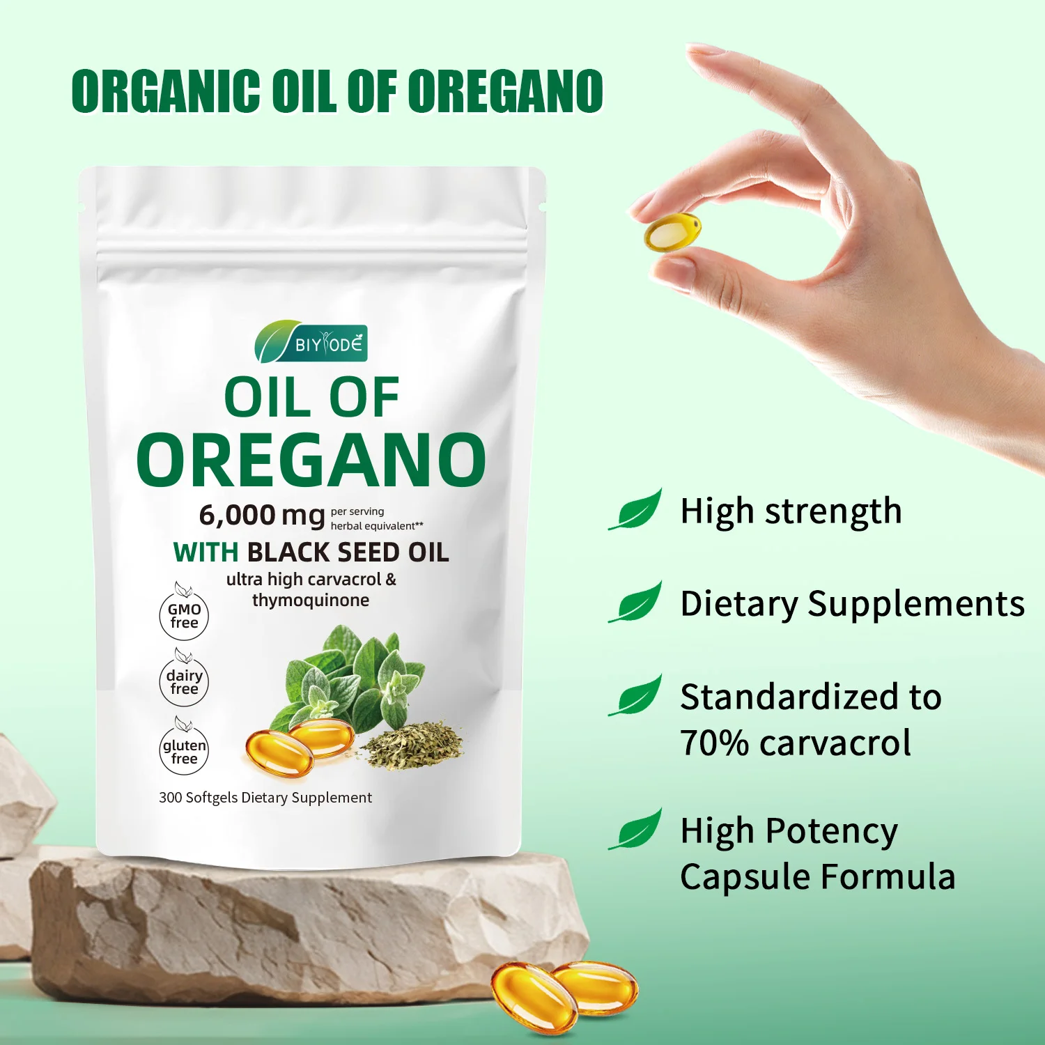 2 BAG Oil of Oregano Capsules 6000mg 2 in 1 Formulated with Black Seed Oil 200mg Plant Based Immune Support 300 Softgel Non-GMO