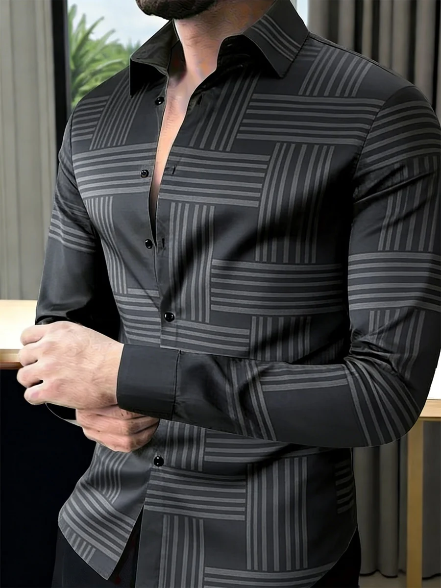 

New men's casual high-quality shirt, long-sleeved, collared, simple patterned shirt, fast shipping, sizes XS-6XL