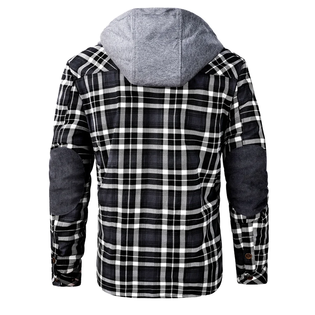 Winter Plaid Jacket Men Thick Fleece Coat Windbreaker Hooded Warm Parkas Outdoor Outwear Overcoats Men Clothing Fashion Jackets