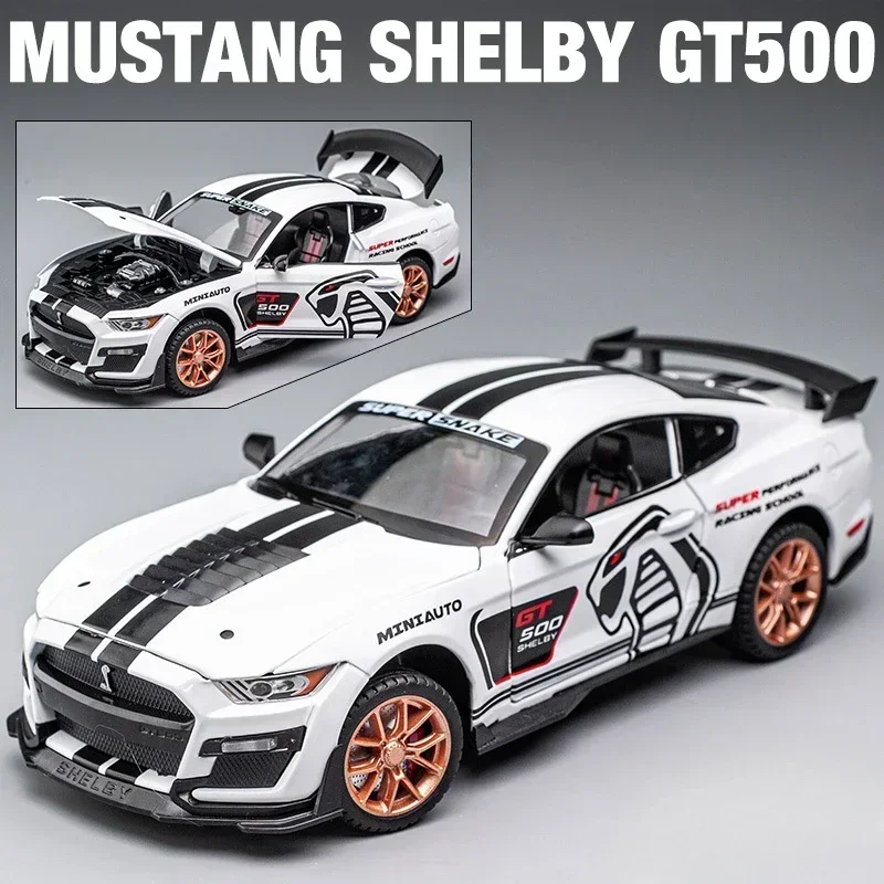 1/24 Alloy Diecasts Car Model Mustang Shelby GT500 Sport Car Toy Simulation Sound & Light With Pull Back Vehicle For Child Gifts