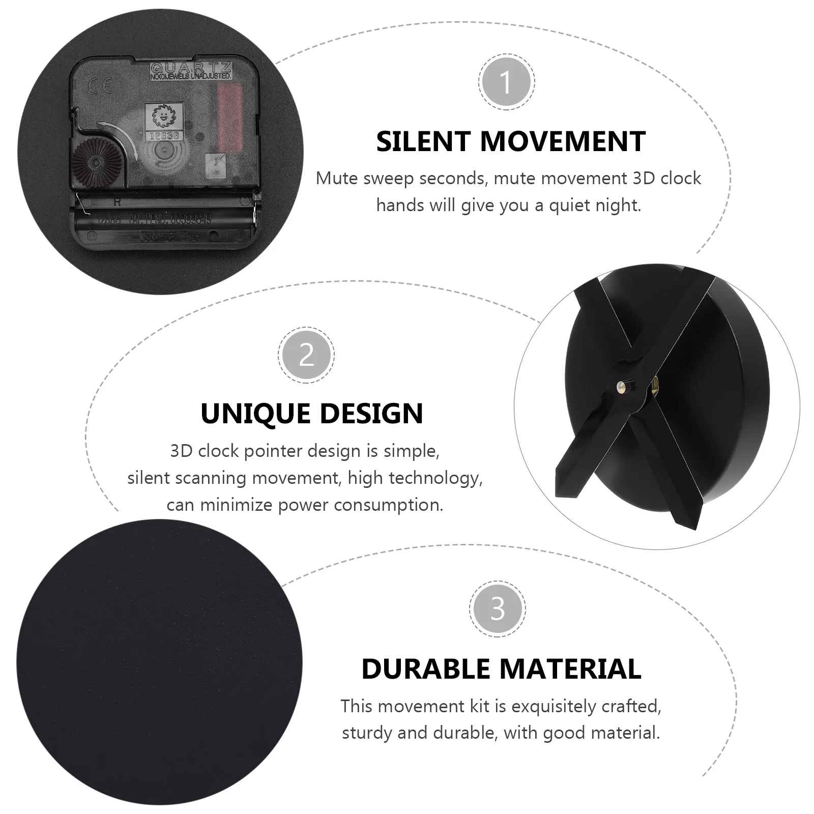 

1Set Modern Clock Movement High-Class Materials Silent Operation Accurate Timekeeping Easy Installation Household Clock Part