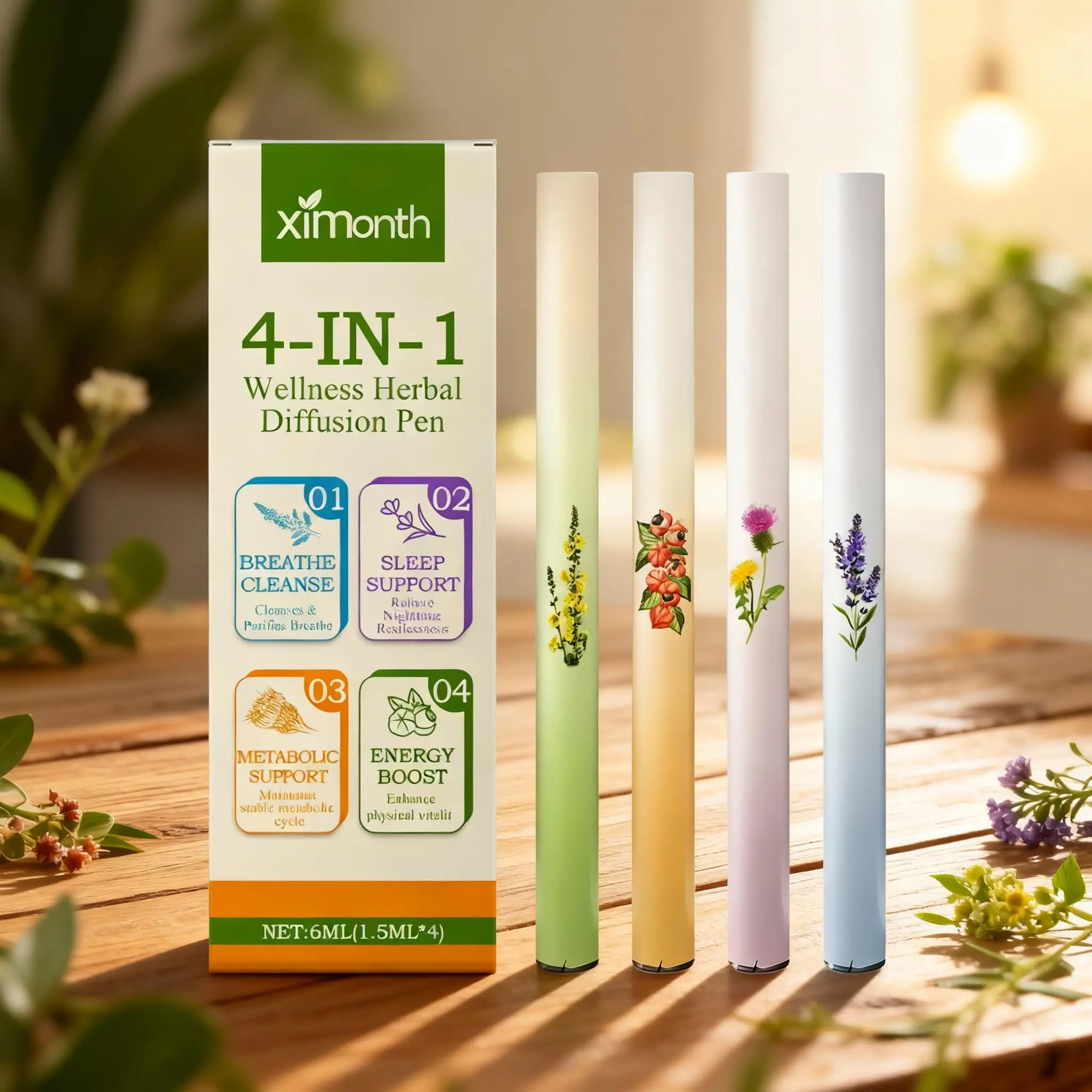 

4-in-1 Herbal Energy Combination Bar Herbal Diffuser Pen Relieve Driving Fatigue Drowsiness Refreshing Mint Essential Energy Bar
