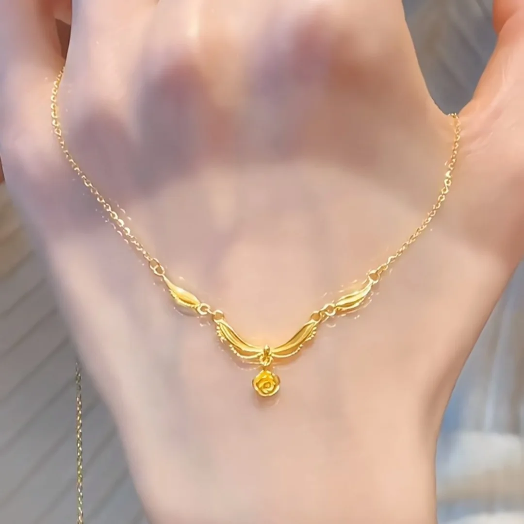 9999 24K  real gold store same gold children's necklace romantic rose pendant beautiful jewelry