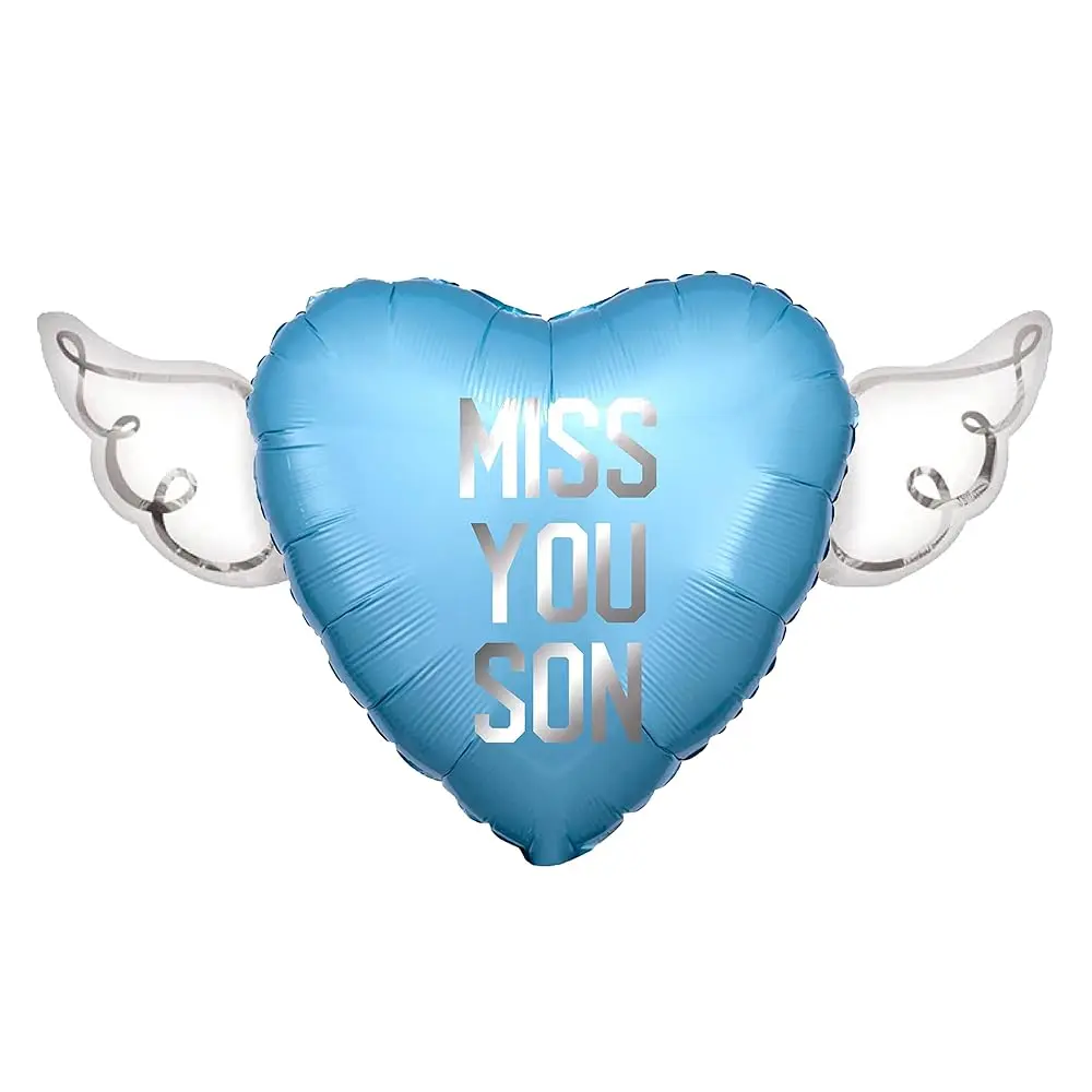

Heavenly Balloons "Miss You Son" Heart Shaped Balloon with Angel Wings | Memorial Tribute (Blue)