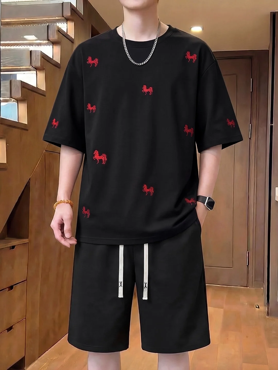 plus-size-summer-casual-sports-suit-men's-short-sleeve-shorts-set-large-size-embroidered-two-piece-set-comfortable-breathable