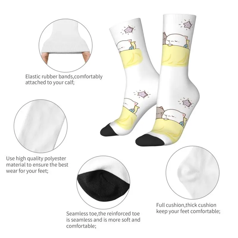 Süße Männer Pfirsich und Goma Mochi Katze Schlaf kleid Socken Unisex warme atmungsaktive 3D-Print Crew Socken