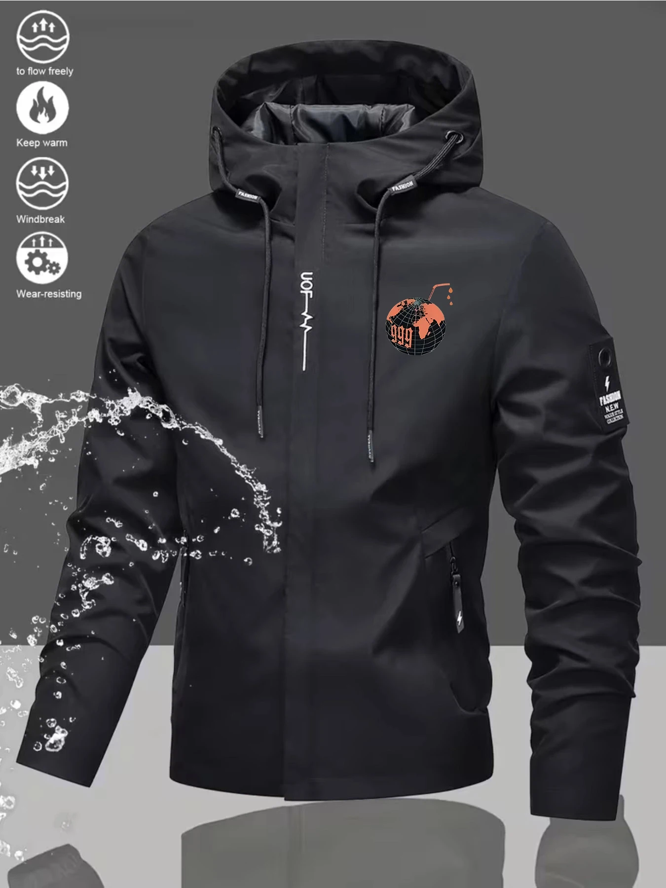Men's casual jacket with creative planet print, versatile for outdoor activities in spring, autumn, and winter for couples