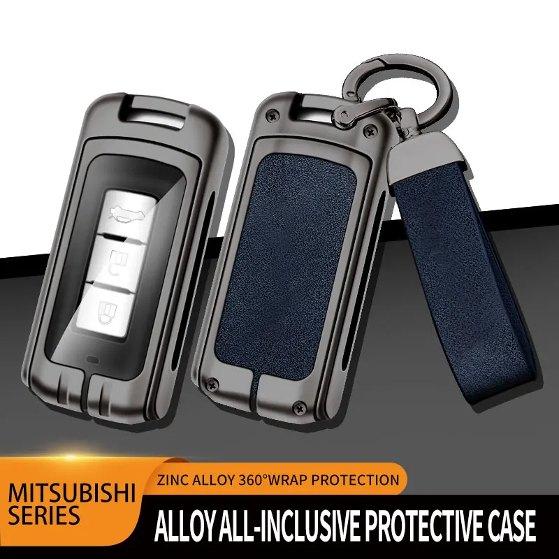 Leather Car Metal Key Case Cover For Mitsubishi Outlander Lancer 10 Pajero Sport L200 EX ASX RVR Eclipse Cross Colt Key Chain