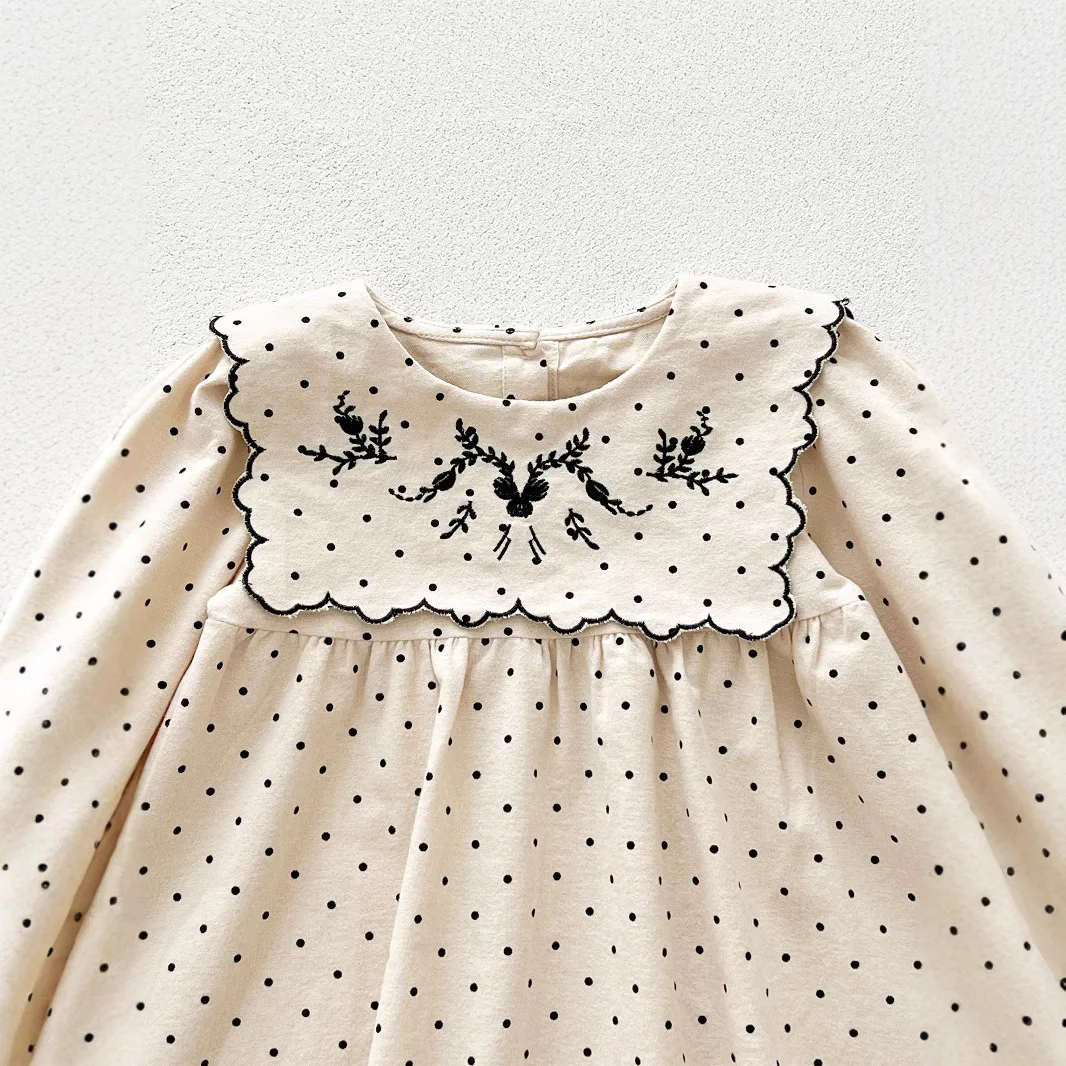 Girls Dress 2026 Spring and Summer New Childrens Clothing Korean Style Baby Mori Retro Embroidered Polka Dot Dress Simple 5