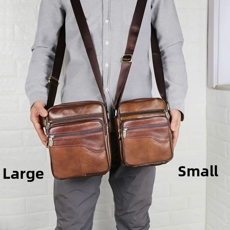 Genuine Leather Men's Shoulder Bag Calfskin Crossbody Business Backpack Multi-Layered Briefcase American Retro Style