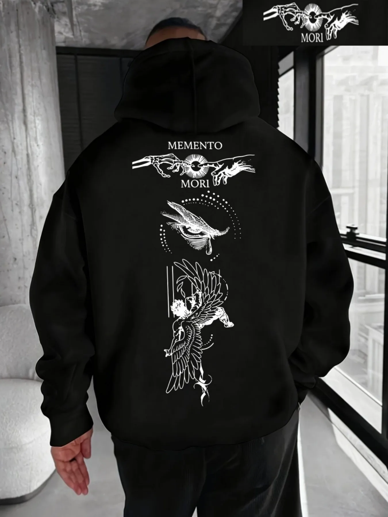 

Европейская и американская мужская осенняя мода, осенняя удобная мягкая толстовка с капюшоном и принтом ангела, уличный топ в уличном стиле