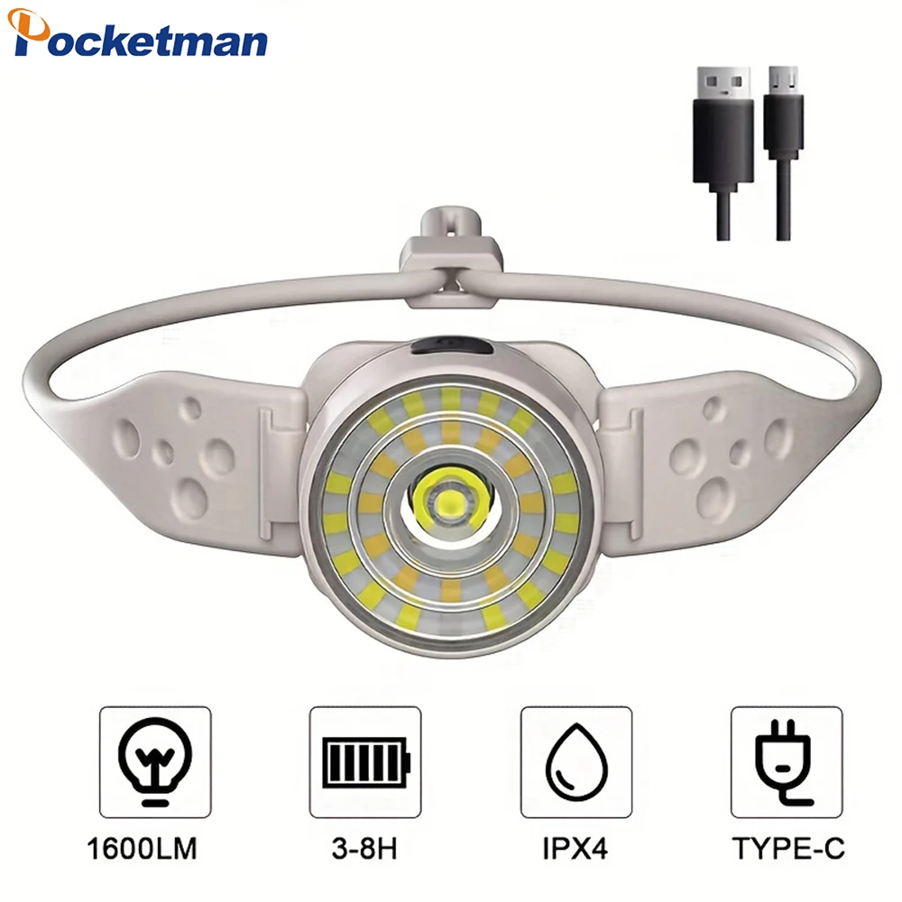 

Silicone Multi-light Source Rechargeable LED Headlamp Portable Night Running Floodlight Working Headlight Waterproof Head Lamp