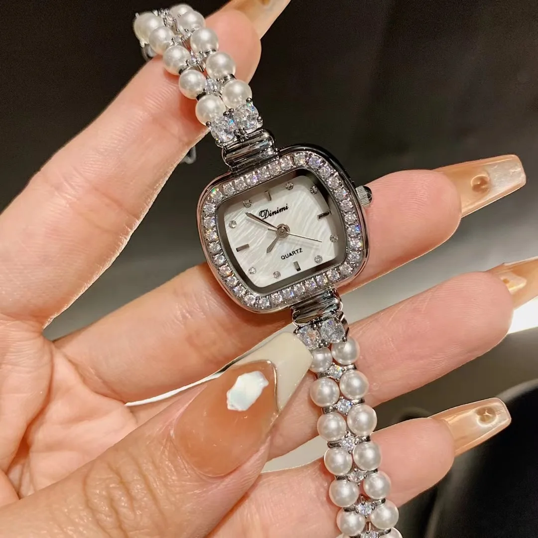 Freshwater Natural Pearls Bracelets Watches for Women Vintage Antique Jewelry Watch Square Retro Crystals Wrist watch  Relogios