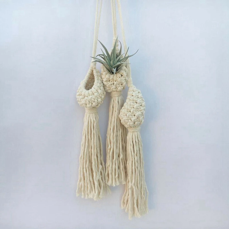 3X Boho Macrame Air Plant Hanger Tillandsia Hanging Basket Rope Holder Flower Home Decor (13CM)