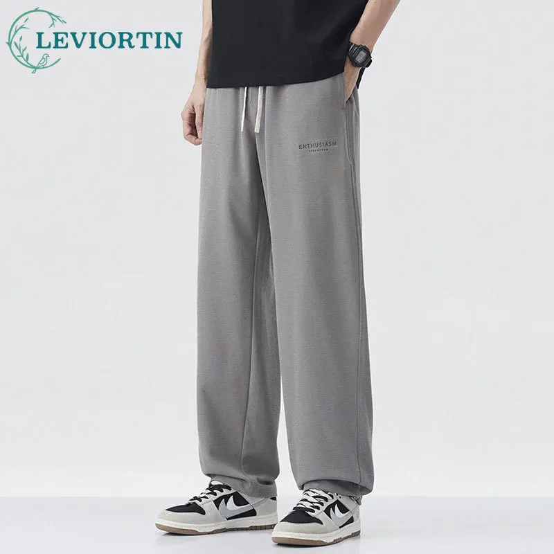 

Мужские летние новые стильные модные универсальные простые свободные прямые брюки с вышивкой, мягкие дышащие тонкие спортивные брюки