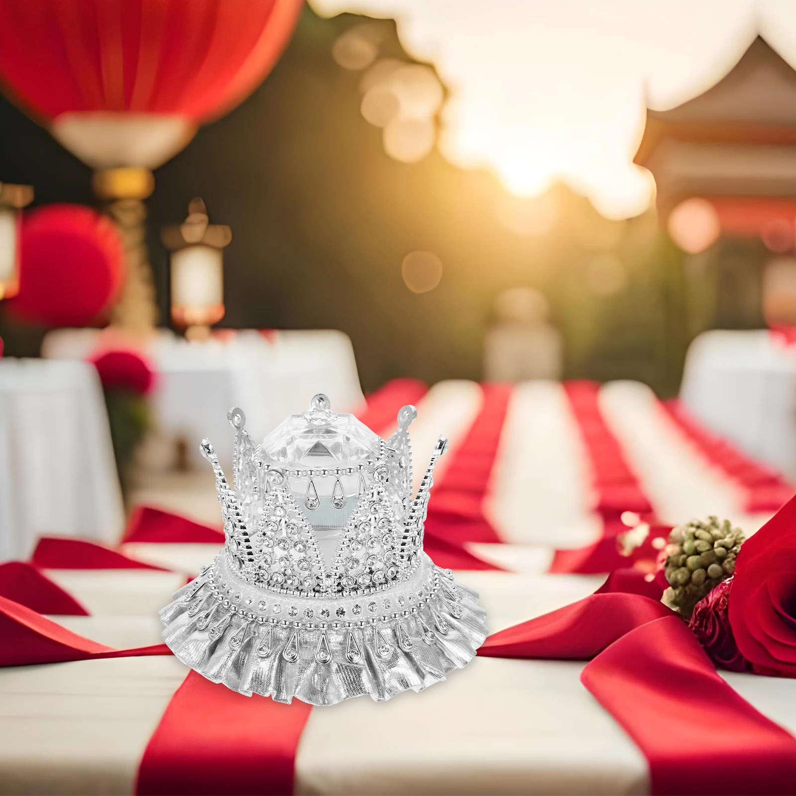 

Crown Ring Wedding Jewelry Holder Rhinestone Inlaid Bridal Shower Proposal Storage Crown Ring Box Boxes Portable Compact