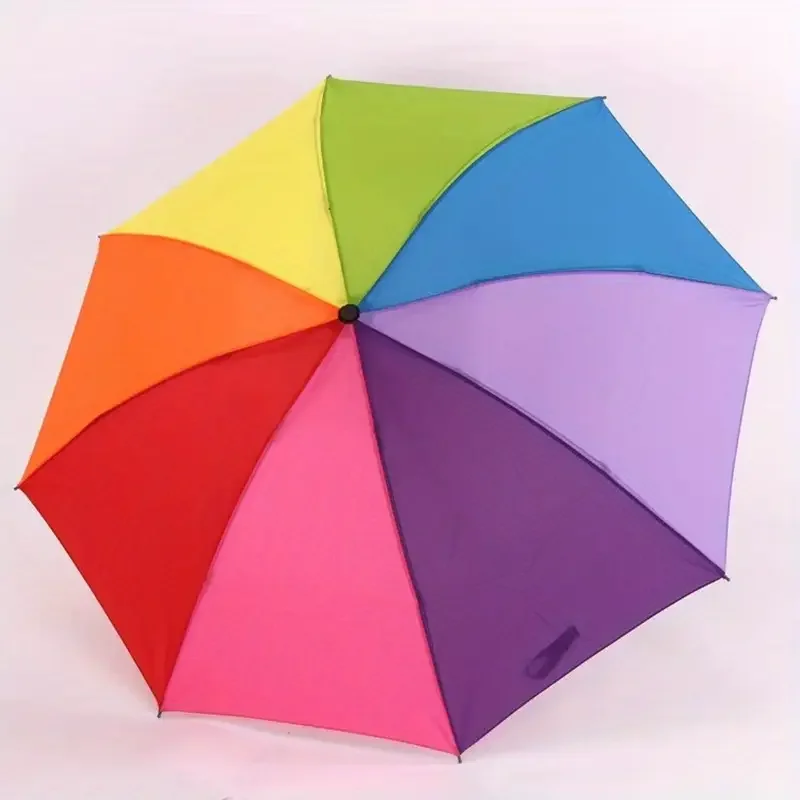 1pc - Rainbow Wonder - Portable Three- fold Umbrella with Short Handle,  Foldable Design for Effortless Style and Protection