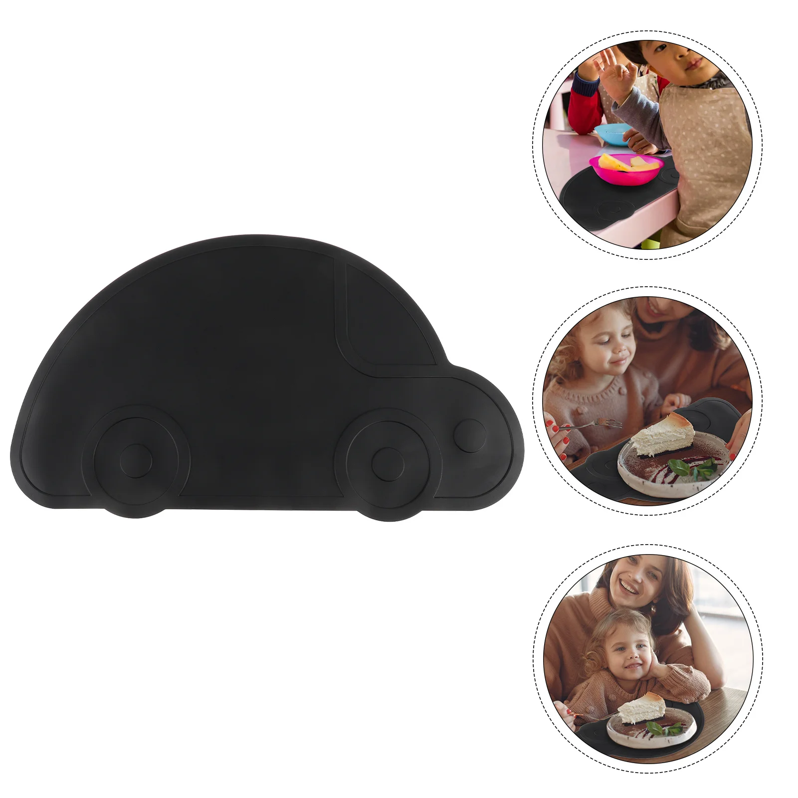 

Silicone Placemat Anti-Slip Grooved Soup-Proof Cartoon Car Shape Baby Dining Mat Reusable Roll-Up For Travel Camping Tableware