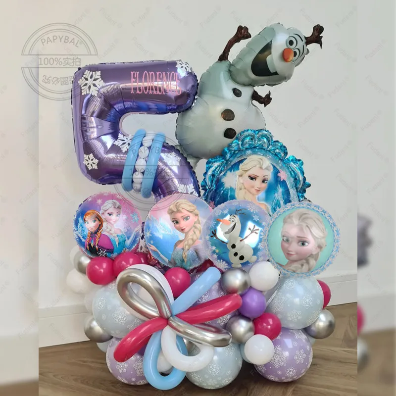 48pcs Disney Frozen Princess Olaf Birthday Party Supplies Foil Balloon 32inch Purple Number Helium Globos Baby Shower Air Ball