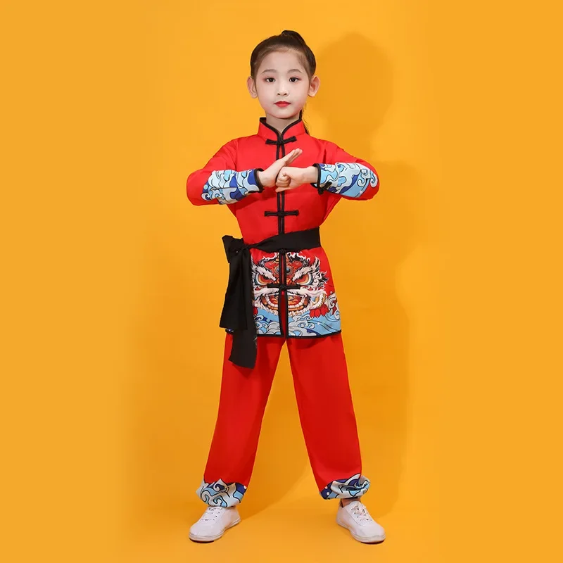 ドラゴンプリントの子供用ユニフォーム,カンフーのパフォーマンスコスチューム,伝統的な中国の武術服,大人と子供のための武道の衣装