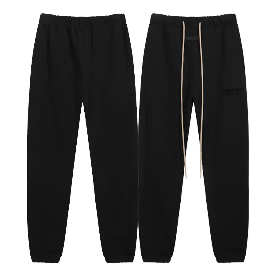 Fog 23fw Essentials New Series Fleece-lined Drawstring Ankle Pants Casual Loose Fit Silicone Letter Embossed Fabric Pants