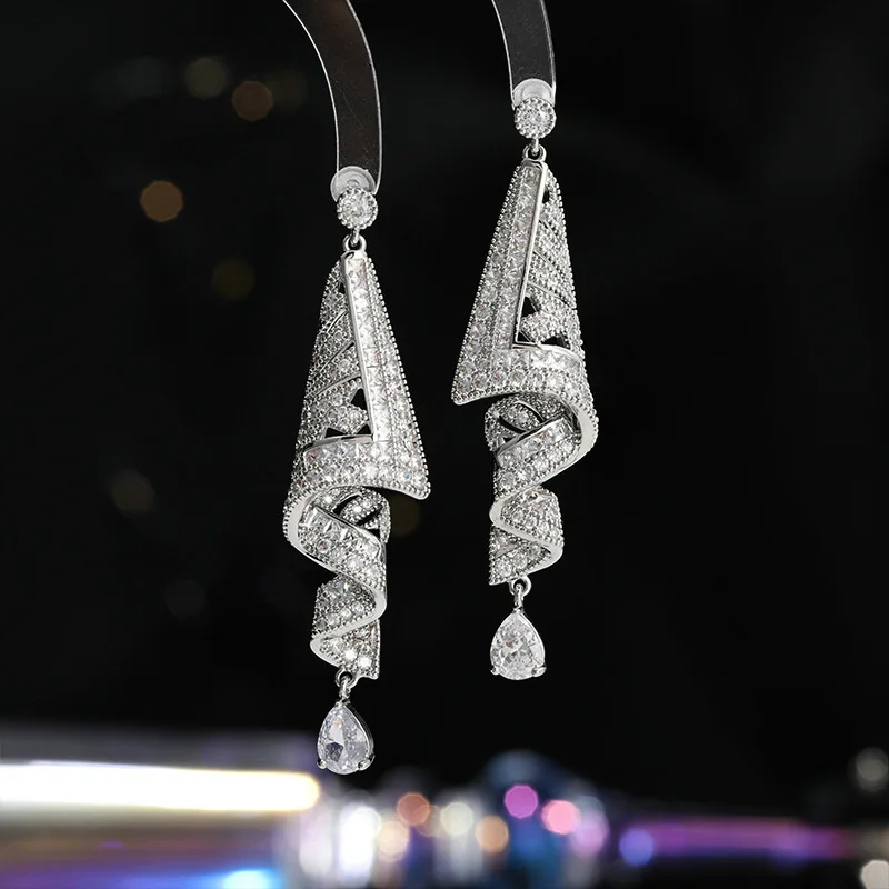 FXLRY High Quality Cubic Zirconia Heavy Industry National Style S925 Silver Needle Vintage Satin Earrings For Women Luxury Weddi