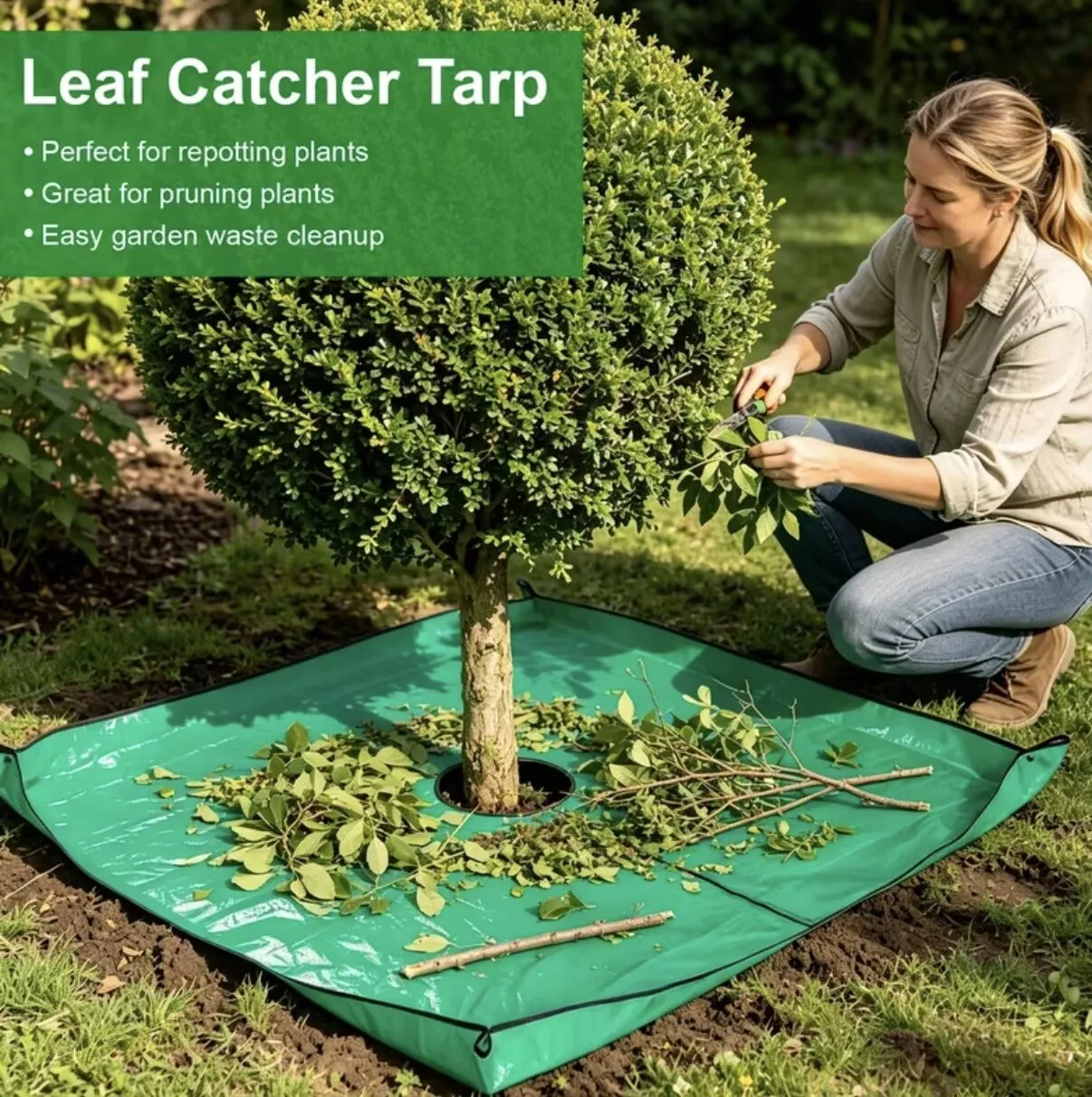2m (78.7ft) Leaf Collection Tarp, Four-Corner Design, Reusable Gardening Mat for Tree and Shrub Pruning, Plant Repotting, and Cleaning Garden Debris