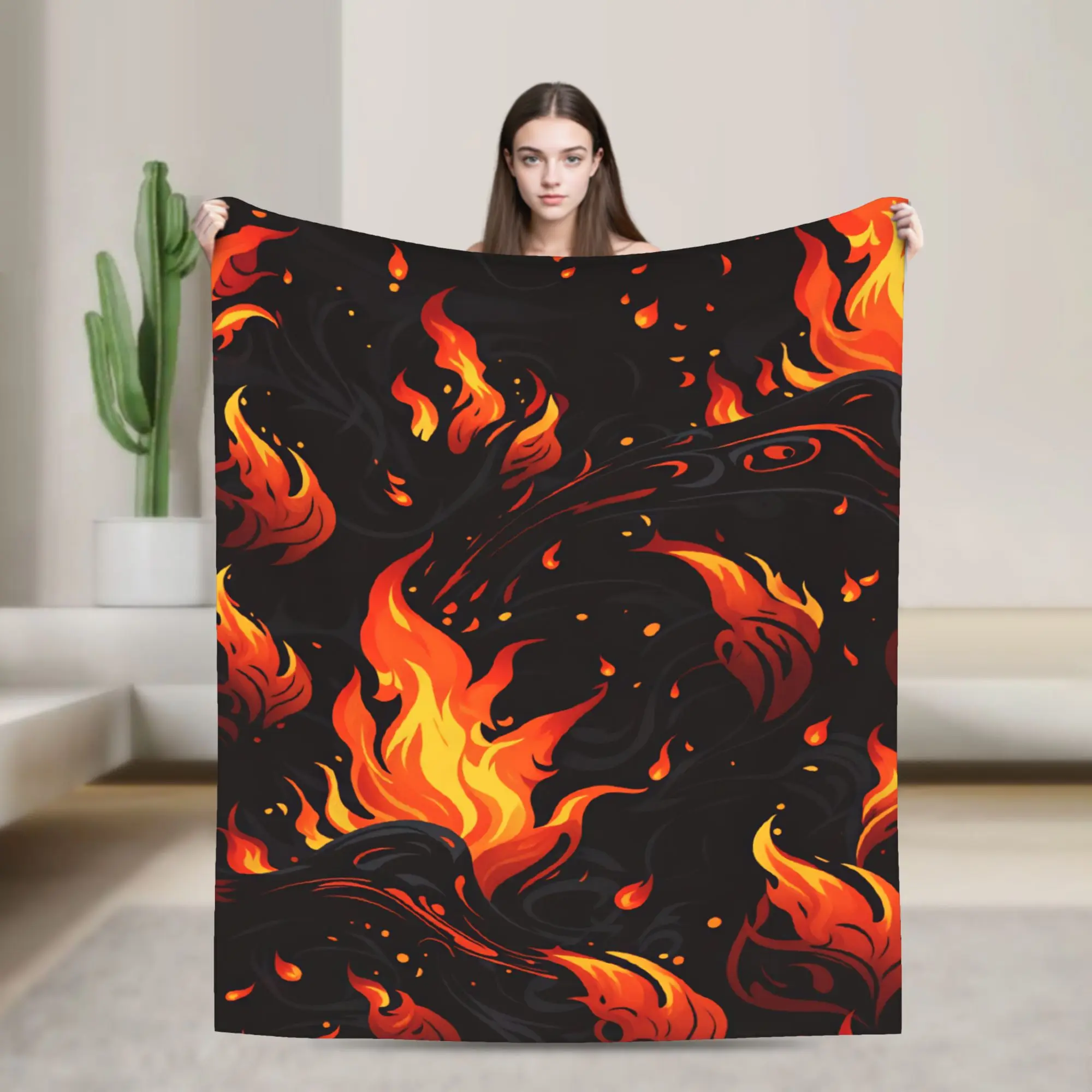 Fire Flames Flannel Blanket Autumn  Warm Soft Throw Blanket for Children Living Room Novelty Bedspread Sofa Bed Cover