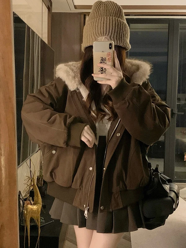 

Men's ort Thiened Cotton Jaet Hooded Coat Warmth Collar Commuter Sle Korean Loose Fit Long Sve Polyester